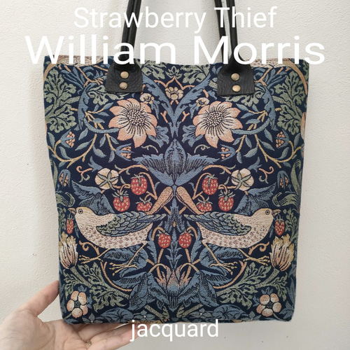 ウイリアムモリス〈PURE STRAWBERRY THIEF〉トートバック ウイリアム・モリス柄 立体刺繍トートバッグ 60×40cm | Jubilee