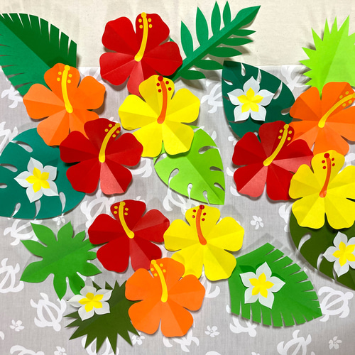 切り紙 ハイビスカス ・オレンジmix/受注制作 切り絵 のんの♪☆ 通販  