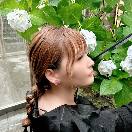 再販2】花雫ピアス(イヤリング)〜紫陽花一輪〜 ピアス（スタッド・一粒 