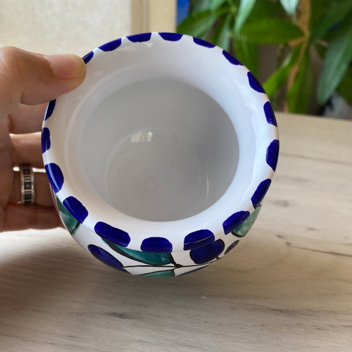 食器にもなるプランター 小 8cm オリーブ柄 鉢カバー CSP016