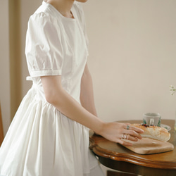 白色 法式復古百褶蛋糕洋裝 短袖夏季收腰連身裙短裙蓬蓬裙子 第9張的照片