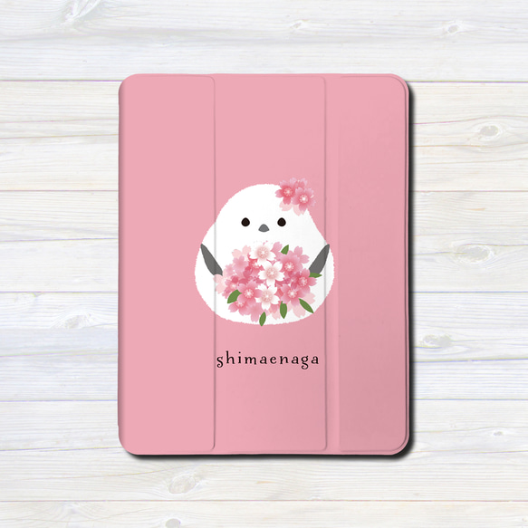 iPadケース ★シマエナガちゃん桜の花束　手帳型ケース ※2タイプから選べます 3枚目の画像