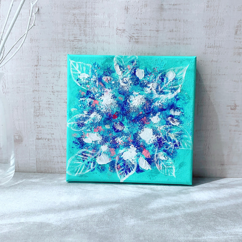 原画】抽象画 紫陽花 約18cm角 キャンバス 送料無料 絵画 La