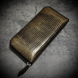 リザード 長財布 シャイニング加工 大容量 カード15枚 トカゲ メンズ