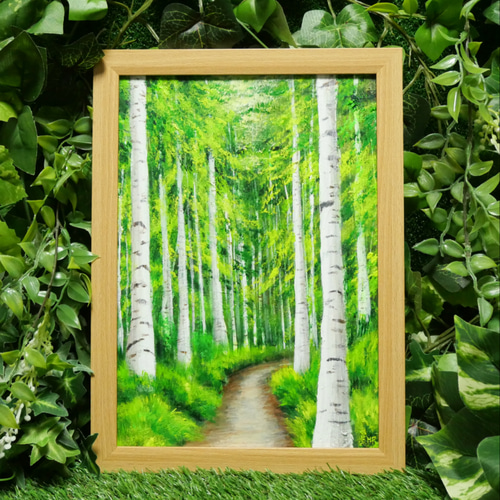 油絵 絵画 【白樺の道】