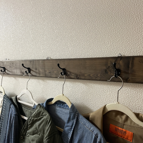 4連 ウォールハンガー シェルフ 壁掛けフック 壁面収納 帽子掛け 木製