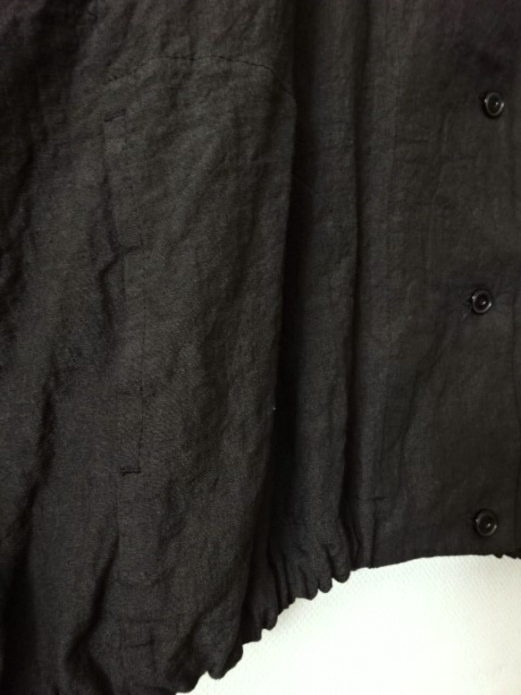 【受注制作】黒/天日干し60リネン ドルマン袖ショートブルゾン 6枚目の画像