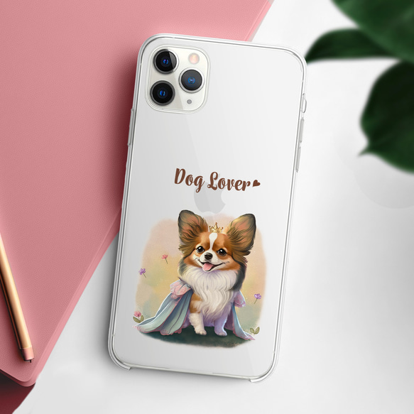 【 ロイヤル パピヨン 】スマホケース　クリアソフトケース　犬　犬グッズ　プレゼント　アンドロイド対応 2枚目の画像