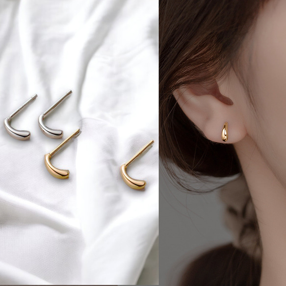 ピアス レディース 18K アレルギー対応 小さめ シルバー ゴールド 雫 しずく ティア ドロップ 仕事 プレゼント 1枚目の画像