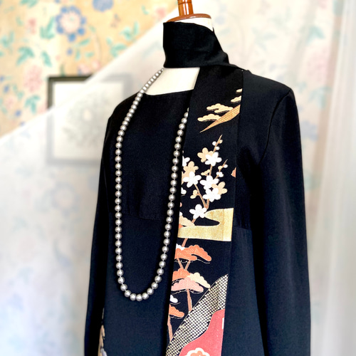 留袖リメイクワンピース❣️着やすい前開き　友禅　作家物 着物リメイク ワンピース 黒留袖 ドレス ロング Aライン 作家物