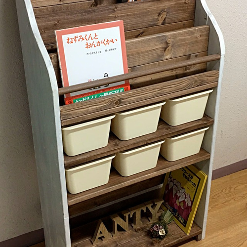 【サイズオーダー可】【引取可能】収納ケース6個付き絵本棚 幅61cm UN/AW サイズオーダー可】【引取可能】収納ケース6個付き絵本棚 幅61cm UN/AW