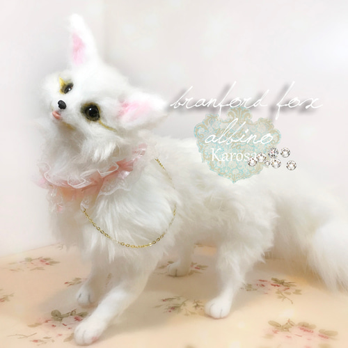 ブランフォードギツネ アルビノ 狐 フェネック 羊毛フェルト アート