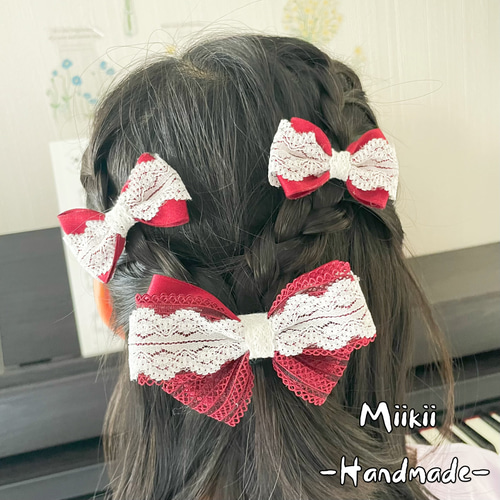 普段付け シンプル可愛いレースリボン【ピック、紺、ワインレッド  