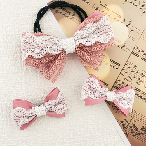 普段付け シンプル可愛いレースリボン【ピック、紺、ワインレッド  