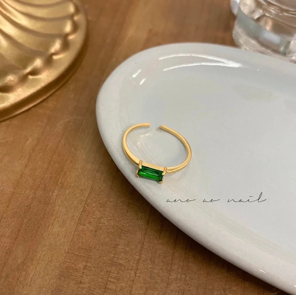 【つけっぱなしOK】k14gf〔n133〕emerald bijou ring 上品　プレゼントにも　 3枚目の画像