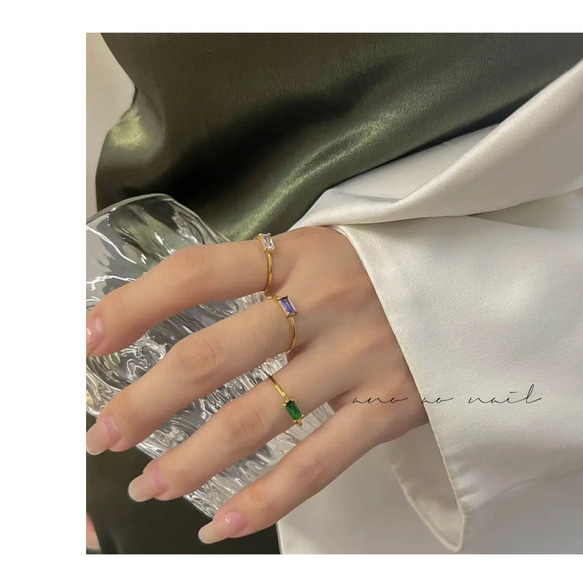 【つけっぱなしOK】k14gf〔n133〕emerald bijou ring 上品　プレゼントにも　 6枚目の画像