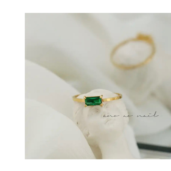 【つけっぱなしOK】k14gf〔n133〕emerald bijou ring 上品　プレゼントにも　 2枚目の画像