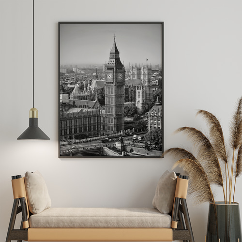 アートポスター ロンドン ビッグベンのモノクロ風景 白黒建築写真が