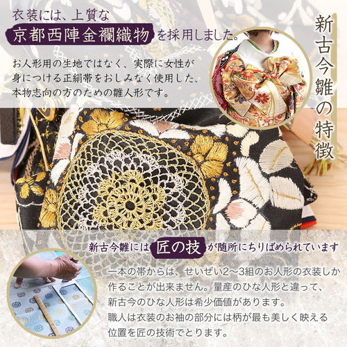 雛人形 新古今雛 三五親王飾り 正絹帯 白屏風 工房天祥オリジナル