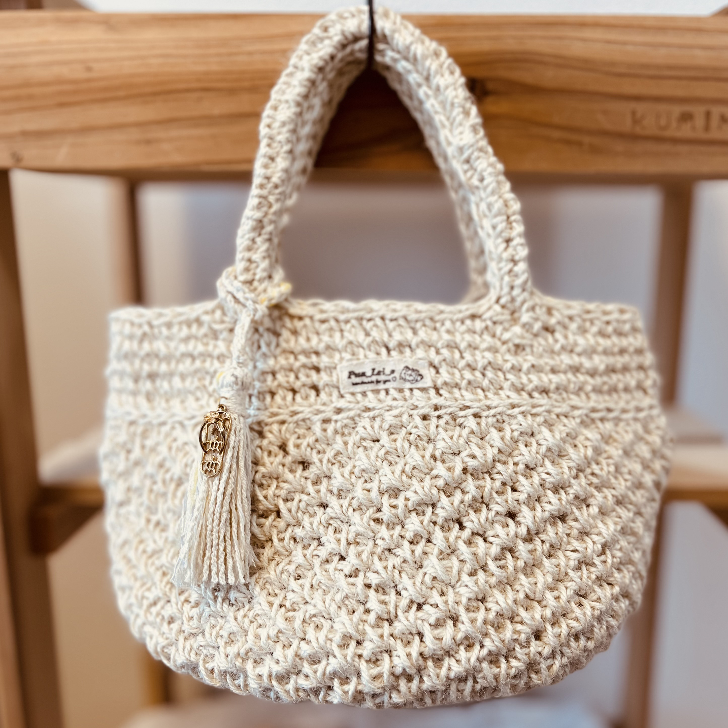 麻紐かごバッグ ホワイト 内布・タッセルつき