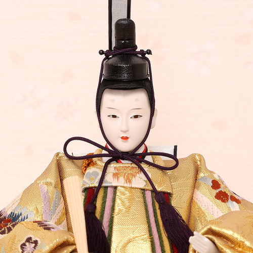 雛人形 新古今雛 三五親王飾り 正絹帯 ベージュ和紙屏風 工房天祥