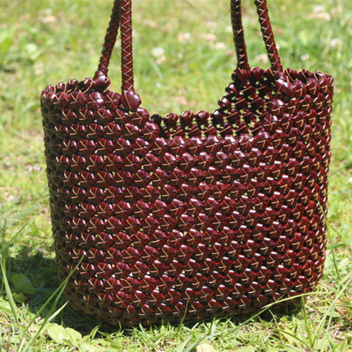 牛革 革編み込み 山葡萄風 六角花結び編み かごバッグ 籠 BAG 牛革 革編み込み 山葡萄風 六角花結び編み かごバッグ 籠 BAG