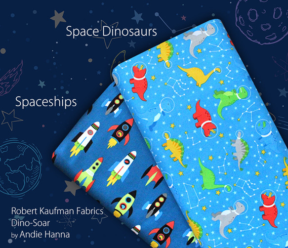 カットクロス Robert Kaufman Dino-Soar Space Dinosaurs Blue Yonder 7枚目の画像