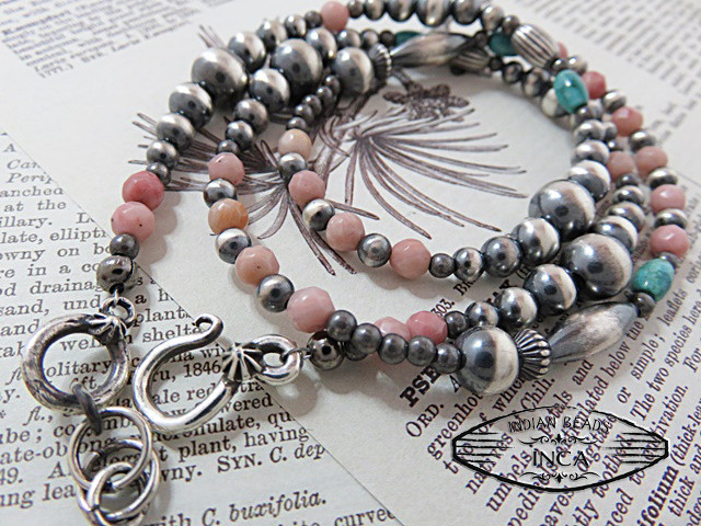 インディアンジュエリー インカローズ ターコイズ ビーズ ネックレス シルバー925 チェーン ナバホ inca-ros