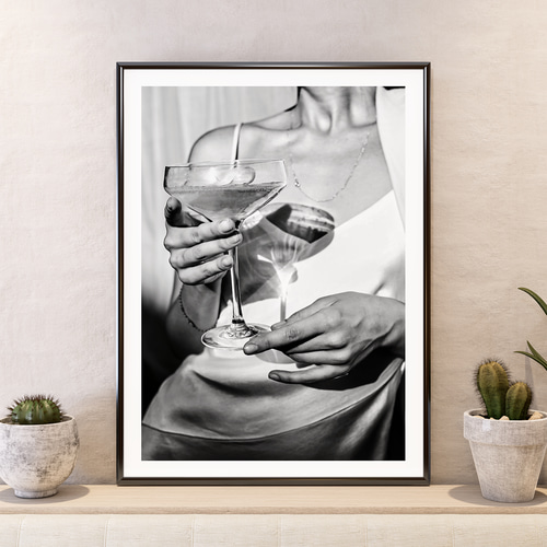 アートポスター モノクロ シャンパングラス エレガント 大人