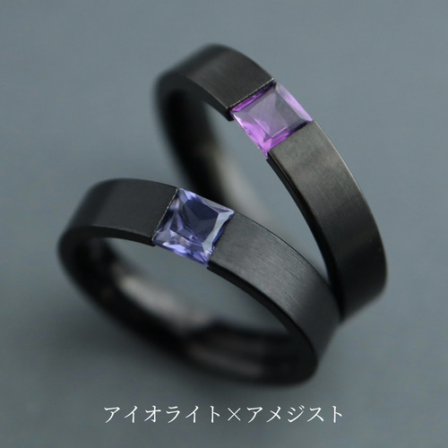 刻印＊天然石が選べるペアリング＊天然石＊セミオーダー【black