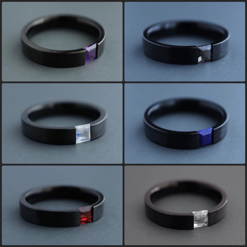 刻印＊天然石が選べるペアリング＊天然石＊セミオーダー【black +