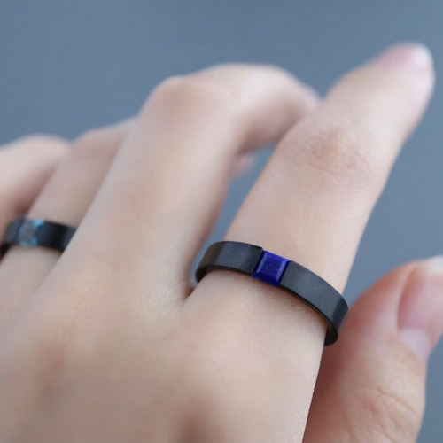 刻印＊天然石が選べるペアリング＊天然石＊セミオーダー【black +