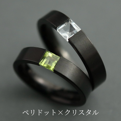 刻印＊天然石が選べるペアリング＊天然石＊セミオーダー【black +