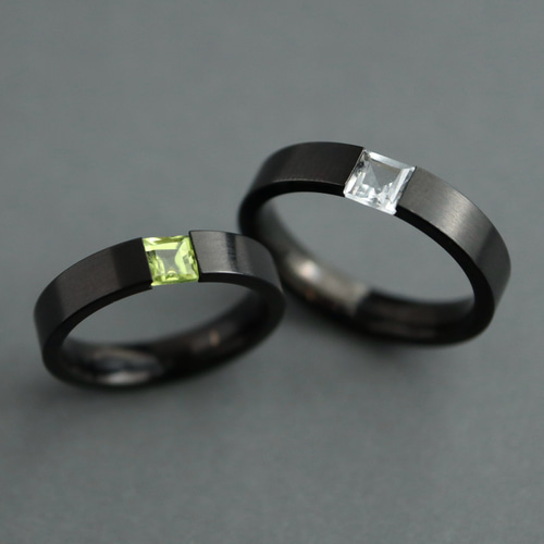 刻印＊天然石が選べるペアリング＊天然石＊セミオーダー【black +