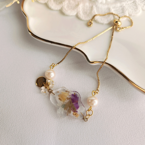 受注製作☆【水色】フラワー レジン ブレスレット♡ ドライフラワー 