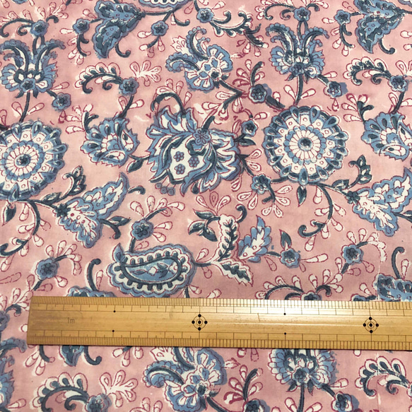 【50cm単位】ペールピンクグレーフラワー　インド　ハンドブロックプリント生地　テキスタイル  コットン 7枚目の画像