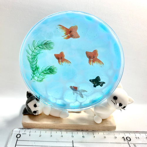 ☆金魚プレートと猫ちゃんズ(受注生産) 樹脂粘土 レジン 置物