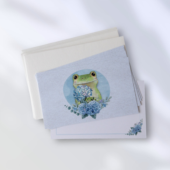 メッセージカード封筒セット（紫陽花とカエル） 5枚目の画像