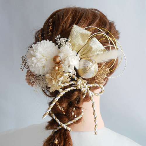 NR1 白ゴールド ロープアレンジ髪飾り 成人式 卒業式 袴 結婚式