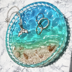 受注生産　波紋たっぷりアクセサリートレー　レジンアート　エポキシ　小物ケース　水面　海アート　オーシャンアート　珊瑚 6枚目の画像