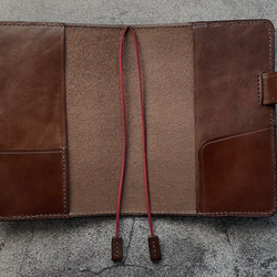 【手縫】チョコ本革B6手帳カバー（角飾り）2本しおり付（バタフライストッパー） 9枚目の画像