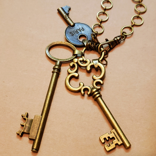 Key-ホルダー【スチームパンク風】アンティーク色3連鍵のバック