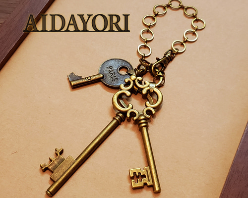 Key-ホルダー【スチームパンク風】アンティーク色3連鍵のバック