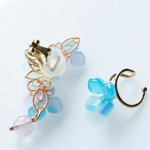 2点セット 紫陽花のイヤーカフ あじさい 青紫ORピンク イヤーカフ JOS
