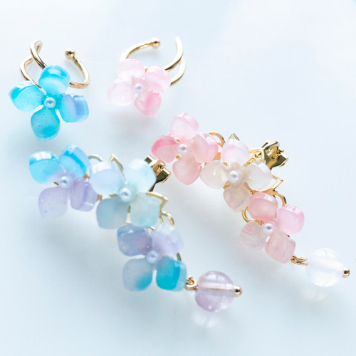 2点セット 紫陽花のイヤーカフ あじさい 青紫ORピンク イヤーカフ JOS