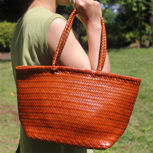 牛革 革編み込み かごバッグ 籠 トートバッグ レザー メッシュ鞄 BAG