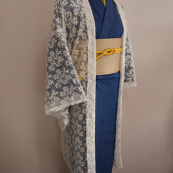 １点物　適度な透け感と立体感のある柄が魅力のオーダードレスに使用するオフ白の高級日本製レースで作製した長羽織 5枚目の画像