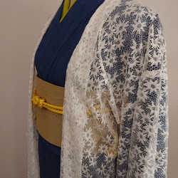 １点物　適度な透け感と立体感のある柄が魅力のオーダードレスに使用するオフ白の高級日本製レースで作製した長羽織 6枚目の画像