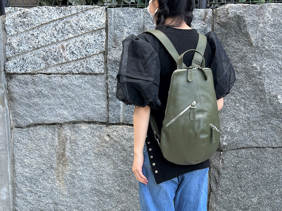 <50％OFFSALE>【カードケース付き カラフルビーンズリュックR 】レザーリュック（本革）GREEN 15枚目の画像