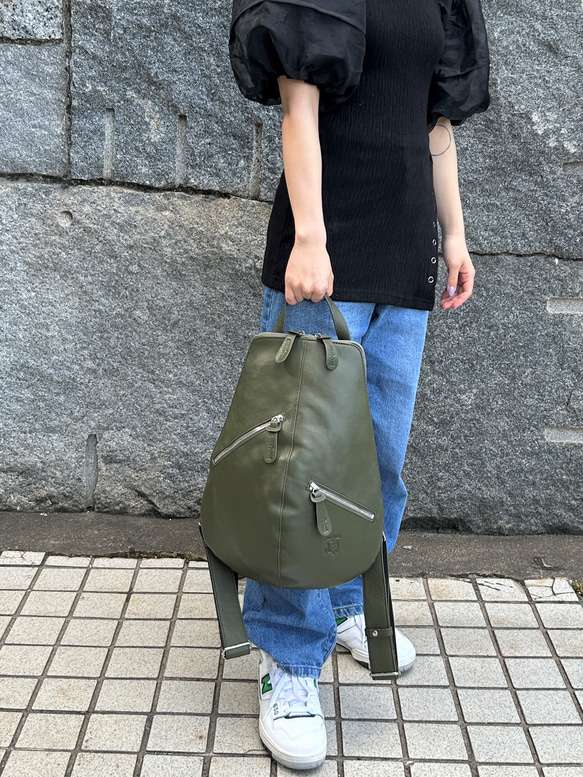 <50％OFFSALE>【カードケース付き カラフルビーンズリュックR 】レザーリュック（本革）GREEN 16枚目の画像